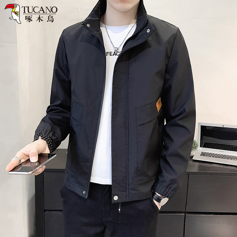 Woodpecker Long-Sleeve Jacket for Men, Spring/Summer 2026 New Trendy Loose Stand-Up Collar Casual Trendy Brand Windproof Coat