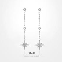 S925 sterling silver star earrings for women Korean style eight-pointed star long earrings earrings temperament ins style earrings