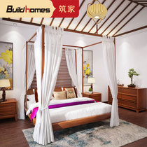Southeast Asian style solid wood step bed new Chinese style four-poster C step bed antique betel nut color B&B canopy bed home