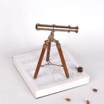 New European American pure copper antique retro brass solid wood tripod telescope French soft decoration ornaments