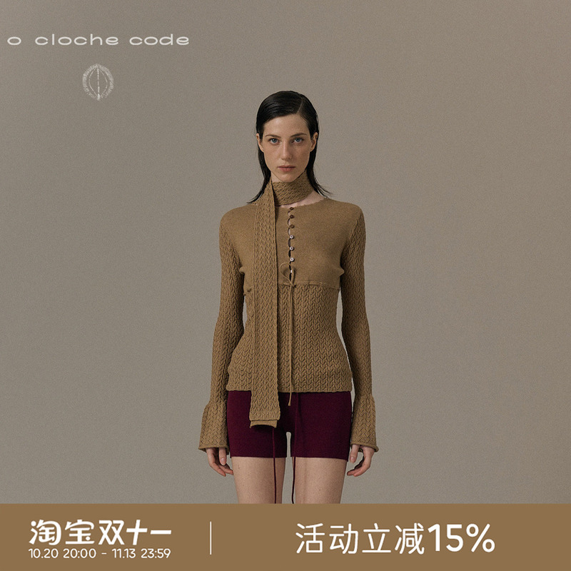 O Cloche Code_Flower Bud Sleeve Ribbon Top_50% Merino Wool 50% Cotton O Cloche Code_Flower Bud Sleeve Ribbon Top_50% Merino Wool 50% Cotton
