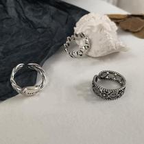 Korean version 925 sterling silver Thai silver smiley face open index finger ring female ins trend fashion cool style simple student ring