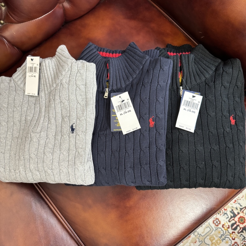 Polo Ralph Lauren Ralph Lauren Big Kids' Knit Half-Zip Cable Knit Sweater with Pony Logo Polo Ralph Lauren Ralph Lauren Big Kids' Knit Half-Zip Cable Knit Sweater with Pony Logo