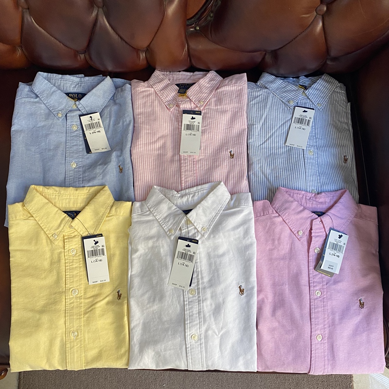 In-Stock Polo Ralph Lauren Boys' Oxford Shirt, White with Yellow Stripes, Long Sleeve In-Stock Polo Ralph Lauren Boys' Oxford Shirt, White with Yellow Stripes, Long Sleeve