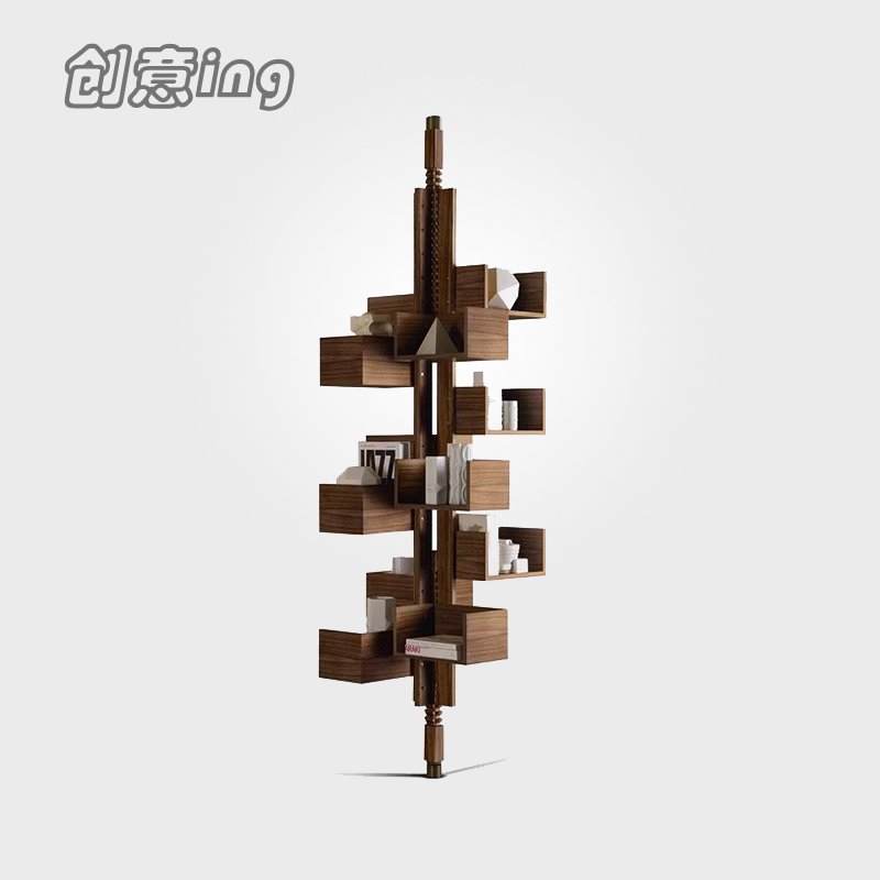 Italian Minimalist Apollo Rotating Multifunctional Light Luxury Bookshelf Creative Designer Study Room Walnut Display Rack