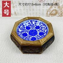 High-end mahogany ashtray office living room Chinese style personality retro solid wood trendy multifunctional porcelain basin ebony