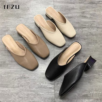 Cuir Genuine Baotou Demi-chaussons Femmes Summer outwear 2024 New 100 heel heel Heel Grandma Shoes Half Towoman Shoes