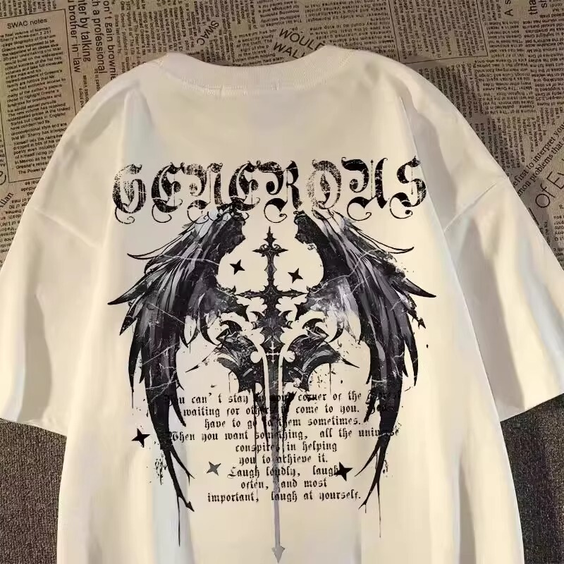 Cross Wings Boys and Girls Pure Cotton Short-Sleeved T-Shirt Summer Medium and Large Children's American Street Style Cool Half-Sleeved T-Shirt