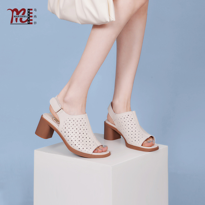 Martel Roman Sandals Women's Summer Hollow Easiest for Match Genuine Leather Work Women's Shoes Thick Heel High Heels Gd38011 Martel Roman Sandals Women's Summer Hollow Easiest for Match Genuine Leather Work Women's Shoes Thick Heel High Heels Gd38011