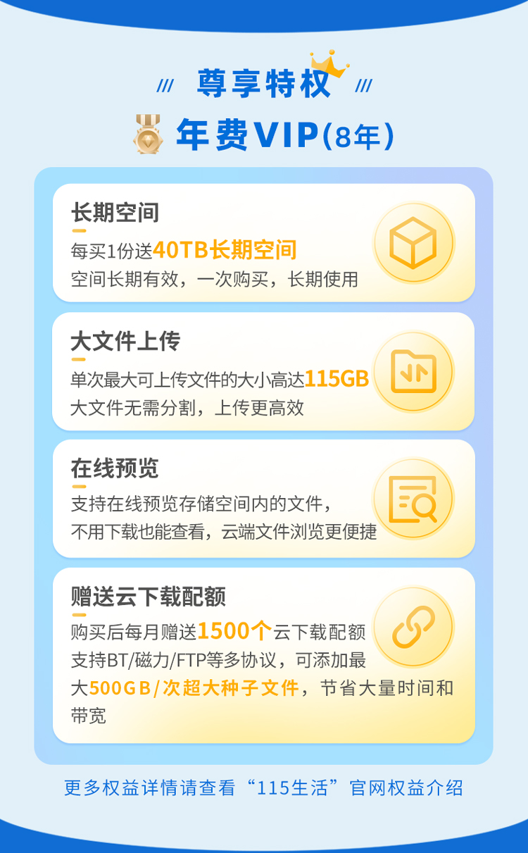 115 网盘每年 100 元 + 送 40T 长期空间:官方 17 周年庆 8 年 800 元低至 2 折休闲区蓝鸢梦想 - Www.slyday.coM 115 网盘每年 100 元 + 送 40T 长期空间:官方 17 周年庆 8 年 800 元低至 2 折休闲区蓝鸢梦想 - Www.slyday.coM