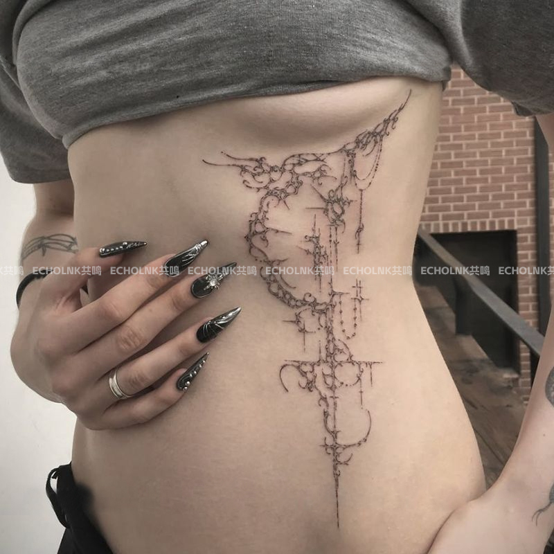 High-End Popular Thorn Herbal Tattoo Stickers, Semi-Permanent, for Men and Women, Floral Arm, Side Waist, European and American Style, Pure Desire, Thigh Area