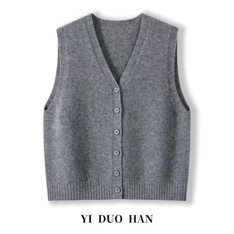 ピュアウールベストニットベストレディース秋冬2025新作ゆったりアウターカーディガンオールマッチ無地Vネックセーター