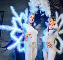 Bar nightclub costumes feather headdress back panel