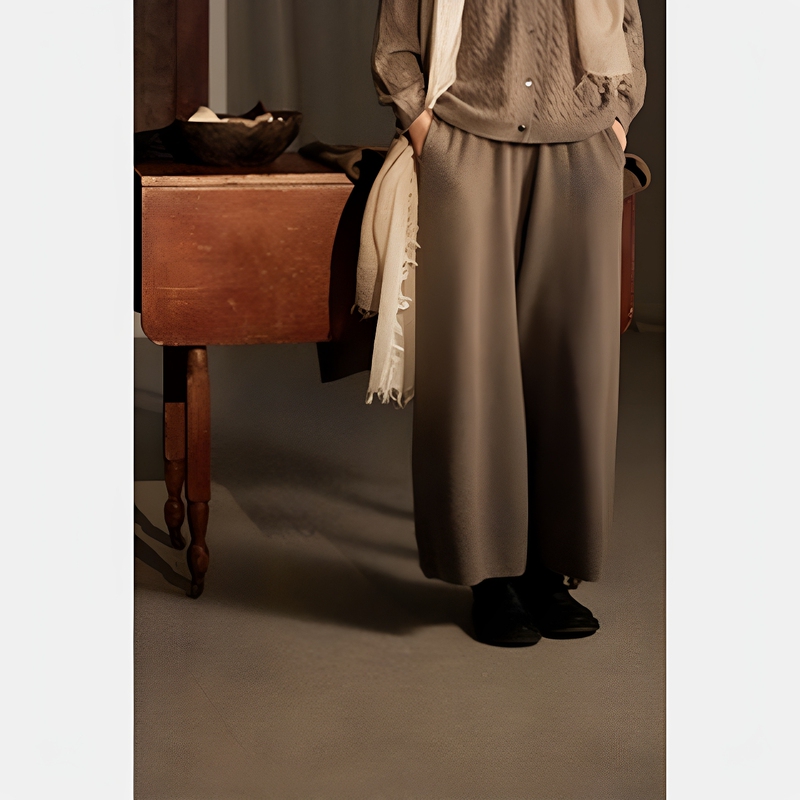 Say Ya【Comfortable】Plaid Cashmere Loose Wide-Leg Pants for Everyday Wear/Drape Effect Say Ya【Comfortable】Plaid Cashmere Loose Wide-Leg Pants for Everyday Wear/Drape Effect