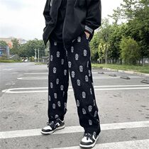 2024 Gothic Skull Full Print Casual Drawstring Baggy Men Tra
