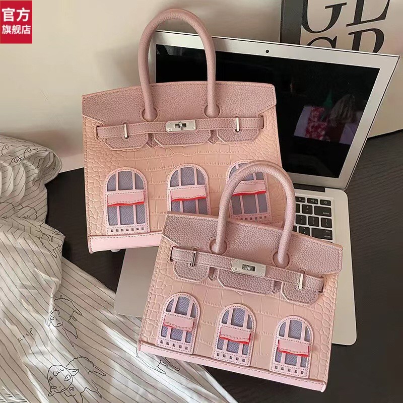 Hermès Women's Small Birkin Bag, High-End Exquisite Cowhide Crocodile Pattern, Color-Blocking Fashion Shoulder/Crossbody Handbag