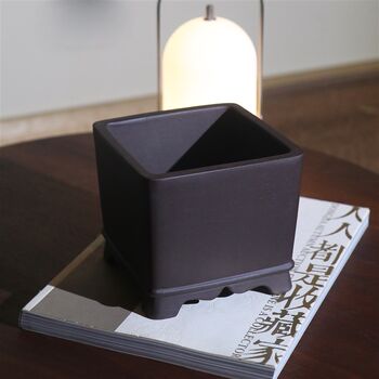 Purple sand flower pot square g-shaped bonsai pot calamus pot handmade old purple clay traditional device desktop potted square pot