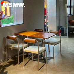 Popular Cafe Milk Tea Shop Ocean Plate Dining Table Industrial Style Stainless Steel Minimalist Korean Style Restaurant snack bar tables and chairs