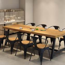 Scandinavian Accessible Luxury Minimalist large solid wood iron restaurant Cafe noodle restaurant hotel long table dining table and chair combination