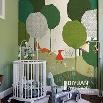 Childrens room wall covering green forest wallpaper mural Nordic creative bedroom bedside background wall art wallpaper