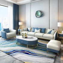 Modern Dynasty Italian Light Luxury Office Sofa Coffee Table Combination Set Cowhide Three-Seater Sofa Business Reception