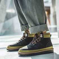 Black and green snow boots for men plus velvet and thick cotton shoes Northeast large cotton shoes boots waterproof Martin boots outdoor cold-proof shoes