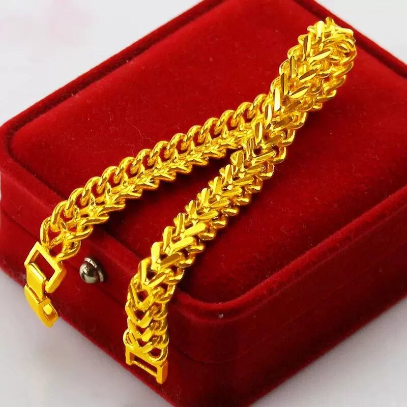 Vietnamese Gold-Plated Men's Bracelet, Wide and Bold Snake Bone Chain, Women's Watch Chain, Gold-Plated Ring, Couple's Jewelry