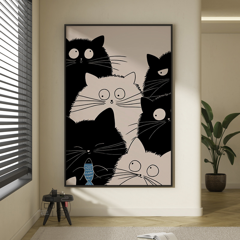 Casual Modern Living Room Sofa Background Wall Decoration Painting Fashion Cartoon Cat Hanging Painting Vertical Version Entrance Bedroom Mural Casual Modern Living Room Sofa Background Wall Decoration Painting Fashion Cartoon Cat Hanging Painting Vertical Version Entrance Bedroom Mural