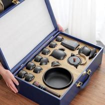 Qiansijia complete Kung Fu tea set for home living room office reception ceramic teapot tea tray light luxury gold