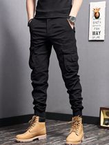 Casual Side Flap Pockets Workwear Tapered Pants Mens Cargo
