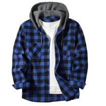 Mens Shirts Classic Plaid Casual Button Down Hooded Long Sl
