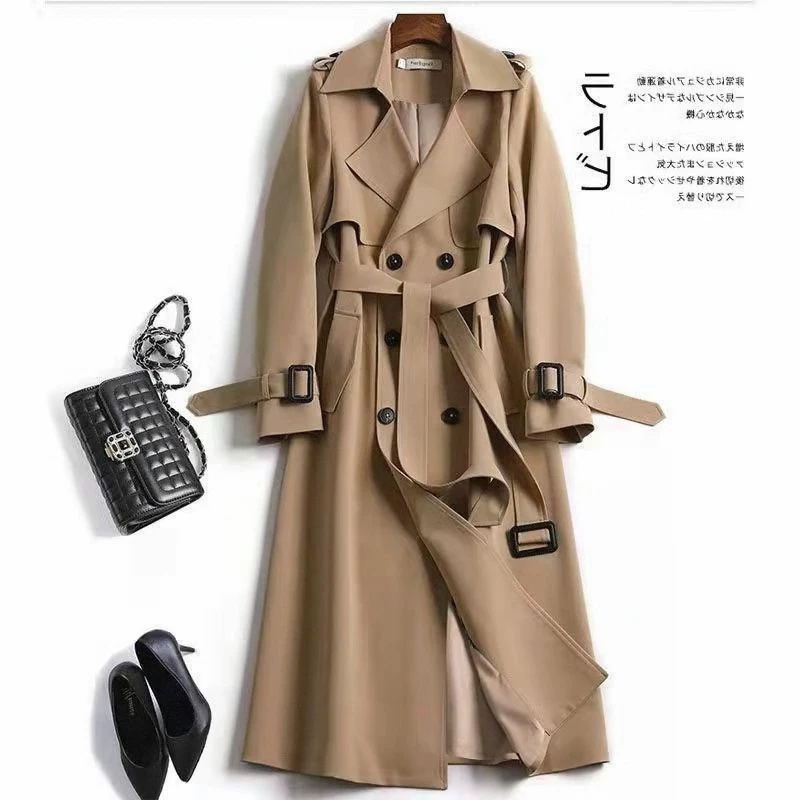 Длинный осенний trench coat, до середины икр, корейский стиль, плюс размер, для подростков