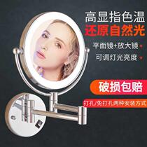 Wall-mounted LED cosmetic mirror with light double-sided bathroom telescopic mirror bathroom folding mirror magnification without punching