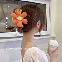 Korean cute yellow smiley flower grabber female summer back head hairpin shark clip headdress large hair grabber