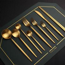 304 stainless steel high-end cutlery and chopsticks set European-style Western tableware household steak knife fork and spoon golden coffee spoon