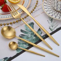 European style stainless steel brushed gold 304 household steak cutlery Western food knife fork spoon and chopsticks four-piece set complete set
