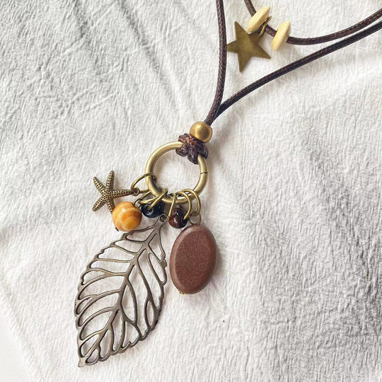 Bohemian Ethnic Style Necklace Women's Niche Design Necklace New Chinoiserie Retro Beaded Leaf Sweater Chain