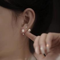 Korean ins niche 999 pure silver natural freshwater pearl earrings for women fashion simple sterling silver earrings U-shaped earrings