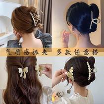 Korean cat-eye pearl hairpin set with diamond plate hair catcher temperament internet celebrity clip headdress girl shark clip hairpin