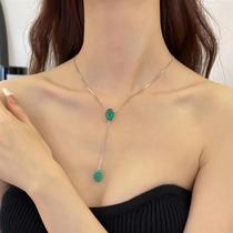 High-end white emerald jewelry light luxury niche design adjustable trendy necklace long pendant clavicle chain for women