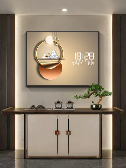 2025 Nuevo medidor de medidor de electricidad Pintura de decoración Reloj Perpetual Calendario Luz moderna de restaurantes de lujo Restauración Pintura de cubierta sin perforación