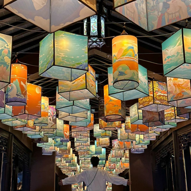 New Chinese-Style Waterproof Traditional Lantern, Square Palace Lantern, Imitation Sheepskin Hot Pot Dining Street Hanging Lantern