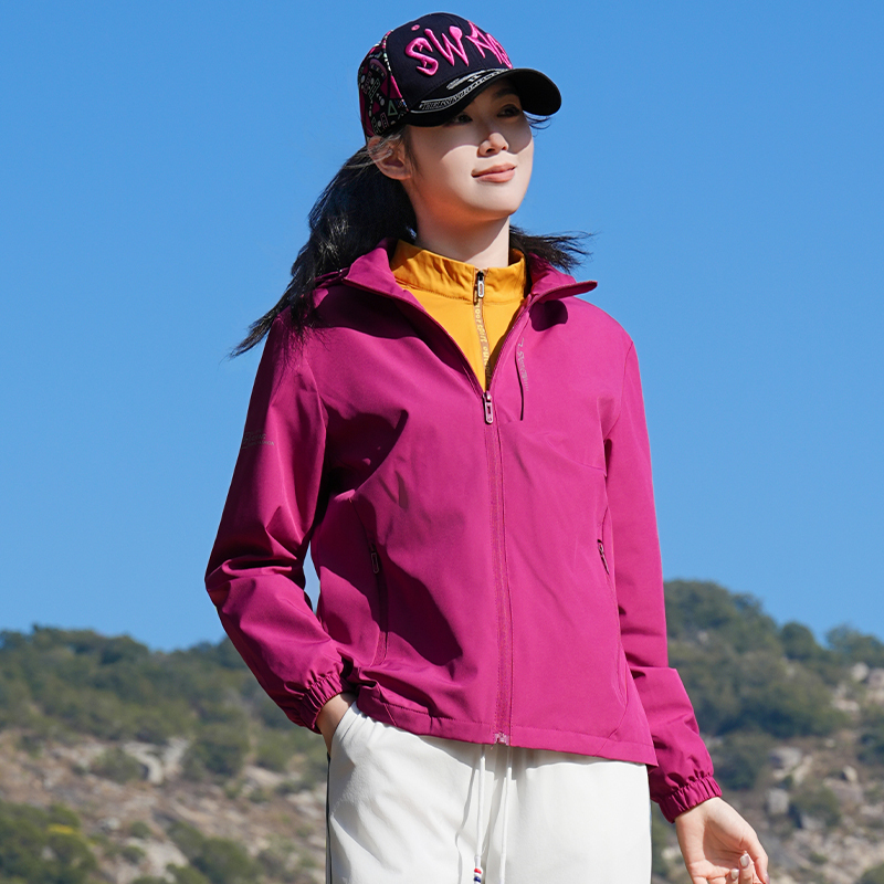 2025 New Women's Outdoor Jacket, Solid Color, Detachable Hood, Soft Shell, Lightweight and Breathable Coat