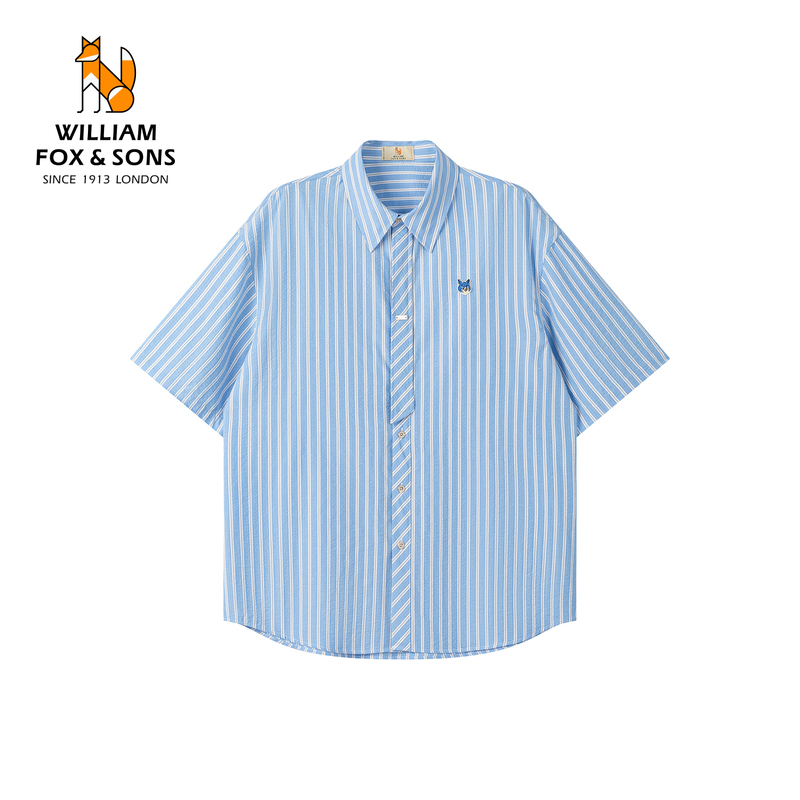 [Discount] British Little Fox 26 Summer Lightweight Breathable Striped Commuting Casual Fashion Small Tie Short-Sleeve Shirt