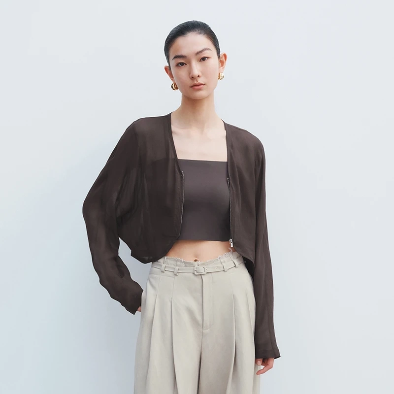 Summer New Style V-Neck Thin Sun Protection Shirt, Fashionable and Versatile Short Shell Jacket Top for Women 102148