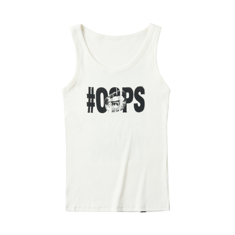 Saxgenwon「 # Oops】 Slogan Digital Print Basic Stretchy Summer Fitness Street Slim-Fit Tank Top