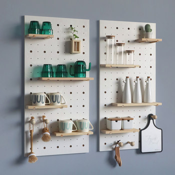 Wooden hole board wall storage rack t background wall partition display hanger kitchen entrance hanger set