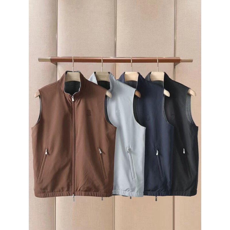 Italian-Style Bc Autumn and Winter New Old Money Style Stand Collar Business Casual Embroidered Solid Color Vest Jacket Sleeveless Vest