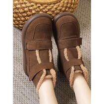 New style genuine leather snow boots for women winter short boots plus velvet and thickening mothers shoes warm cotton shoes Martin boots large toe