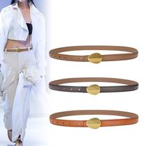 New style gold buckle pure cowhide thin belt fashion dress decorative thin belt jeans with thin waistband for women